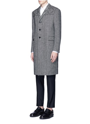 Front View - Click To Enlarge - VALENTINO GARAVANI - Stud wool herringbone coat