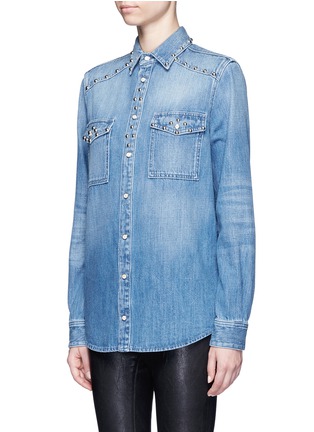 Front View - Click To Enlarge - GIVENCHY - Pearlescent button stud denim shirt