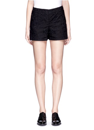 Main View - Click To Enlarge - THEORY - 'Micro E' floral lace embroidery linen-cotton shorts