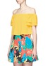 Front View - Click To Enlarge - ALICE & OLIVIA - 'Whit' ruffle off-shoulder silk cropped top