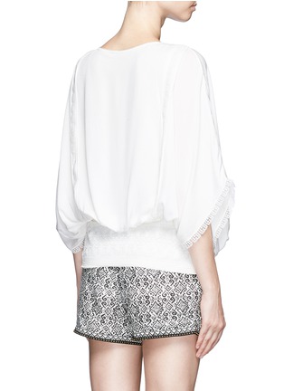 Back View - Click To Enlarge - TALITHA - French lace tassel neck silk kimono top