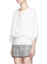 Front View - Click To Enlarge - TALITHA - French lace tassel neck silk kimono top