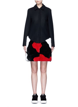 Main View - Click To Enlarge - MSGM - Patchwork rabbit fur wool blend coat