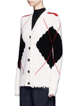 Front View - Click To Enlarge - MSGM - Argyle check intarsia cutout cardigan
