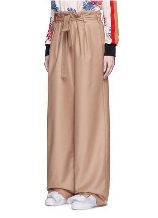 Front View - Click To Enlarge - MSGM - Paperbag waist felted wool wide leg pants