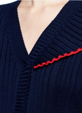 Detail View - Click To Enlarge - MSGM - Asymmetric ruffle trim rib knit cardigan