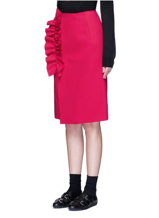 Front View - Click To Enlarge - MSGM - Slant ruffle trim wrapped skirt