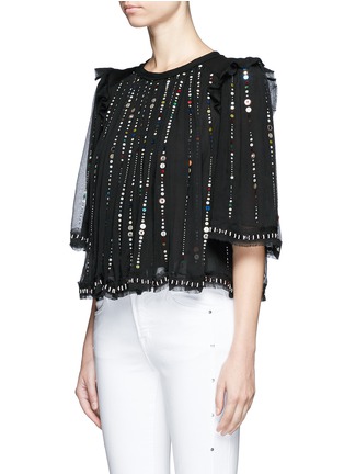 Front View - Click To Enlarge - ISABEL MARANT - 'Fordon' sequin galaxy embroidery silk chiffon top