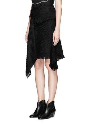 Front View - Click To Enlarge - ISABEL MARANT - Fringed asymmetric drape wrap tweed skirt