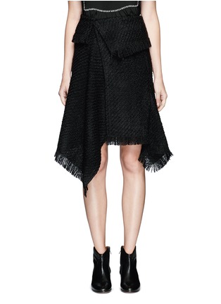 Main View - Click To Enlarge - ISABEL MARANT - Fringed asymmetric drape wrap tweed skirt