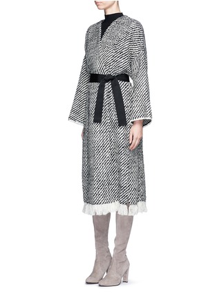 Front View - Click To Enlarge - ISABEL MARANT - 'Iban' grosgrain waist fringe tweed coat