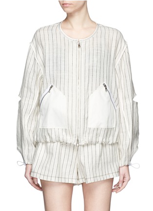 Main View - Click To Enlarge - 3.1 PHILLIP LIM - Sleeve cutout pinstripe linen bomber jacket