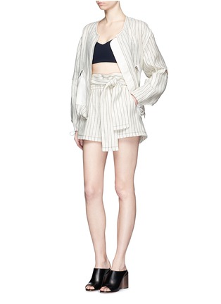 Figure View - Click To Enlarge - 3.1 PHILLIP LIM - Sleeve cutout pinstripe linen bomber jacket