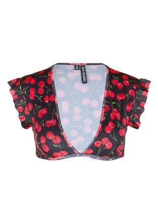 Main View - Click To Enlarge - BETH RICHARDS - 'Sophia' cherry flutter sleeve cropped swim top