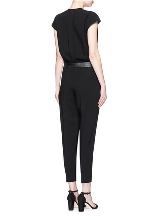 Back View - Click To Enlarge - COMME MOI - Leather trim wrap front jumpsuit