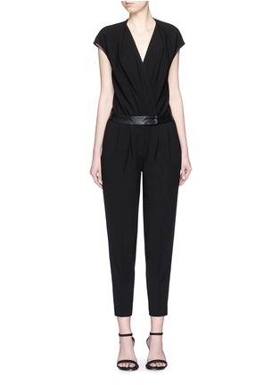 Main View - Click To Enlarge - COMME MOI - Leather trim wrap front jumpsuit