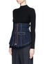 Front View - Click To Enlarge - JINNNN - Frayed denim button-up corset belt