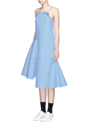 Front View - Click To Enlarge - SHUSHU/TONG - Bow tie asymmetric hem gingham check dress