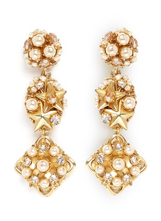 Main View - Click To Enlarge - MIRIAM HASKELL - Pearl and crystal diamond drop stud earrings