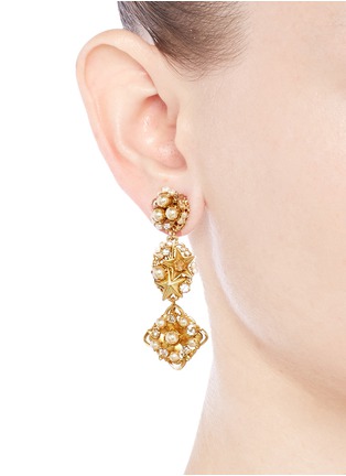 Figure View - Click To Enlarge - MIRIAM HASKELL - Pearl and crystal diamond drop stud earrings
