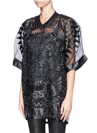 Front View - Click To Enlarge - KTZ - Oversized faux leather patchwork organdy T-shirt