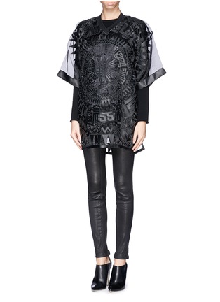 Figure View - Click To Enlarge - KTZ - Oversized faux leather patchwork organdy T-shirt