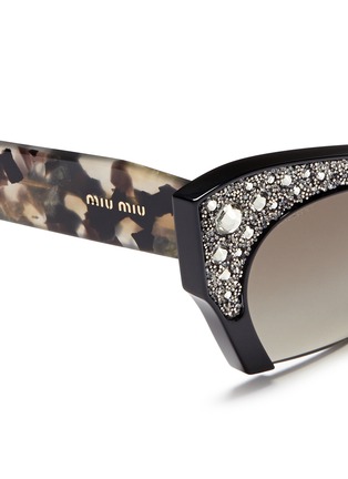 Detail View - Click To Enlarge - MIU MIU - 'Rasoir' crystal rhinestone half rim acetate sunglasses