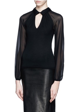 Front View - Click To Enlarge - EMILIO PUCCI - Chiffon sleeve keyhole knit top