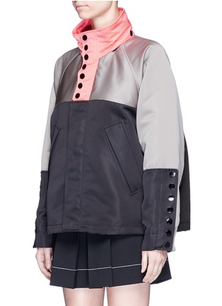 Front View - Click To Enlarge - ALEXANDER WANG - Oversized colourblock satin hooded windbreaker