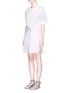 Front View - Click To Enlarge - ALEXANDER WANG - Drawcord waist pinstripe sleeve shirt dress