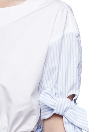 Detail View - Click To Enlarge - ALEXANDER WANG - Pinstripe sleeve drawcord waist cropped shirt