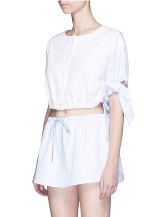 Front View - Click To Enlarge - ALEXANDER WANG - Pinstripe sleeve drawcord waist cropped shirt
