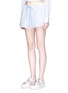 Front View - Click To Enlarge - ALEXANDER WANG - Pinstripe petal skirt overlay cotton shorts