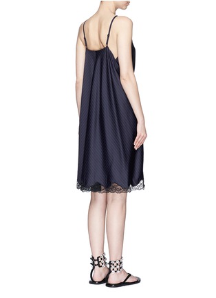 Back View - Click To Enlarge - ALEXANDER WANG - Lace trim tie front stripe wool dress