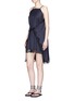 Figure View - Click To Enlarge - ALEXANDER WANG - Lace trim tie front stripe wool dress