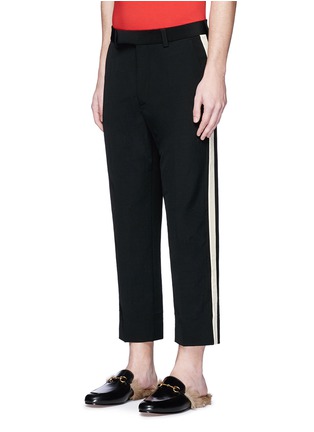 Front View - Click To Enlarge - GUCCI - Contrast outseam wrinkled wool pants