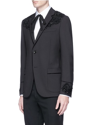 Front View - Click To Enlarge - GUCCI - Floral embellished appliqué twill blazer