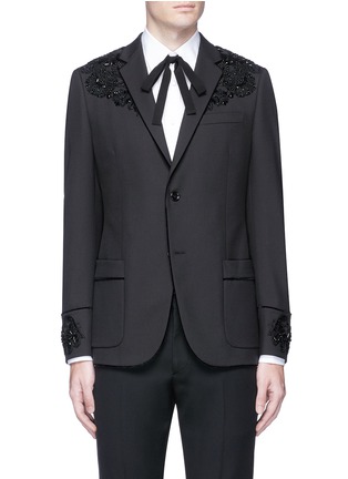 Main View - Click To Enlarge - GUCCI - Floral embellished appliqué twill blazer