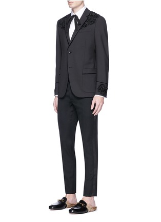 Figure View - Click To Enlarge - GUCCI - Floral embellished appliqué twill blazer