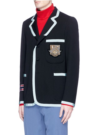 Front View - Click To Enlarge - GUCCI - Bee crest appliqué twill soft blazer
