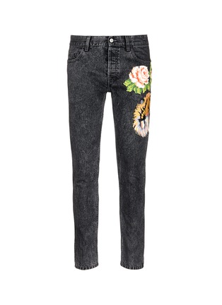 Main View - Click To Enlarge - GUCCI - 'Punk' floral tiger appliqué slim fit jeans