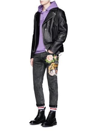 Figure View - Click To Enlarge - GUCCI - 'Punk' floral tiger appliqué slim fit jeans