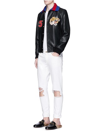 Figure View - Click To Enlarge - GUCCI - Tiger appliqué lambskin leather bomber jacket