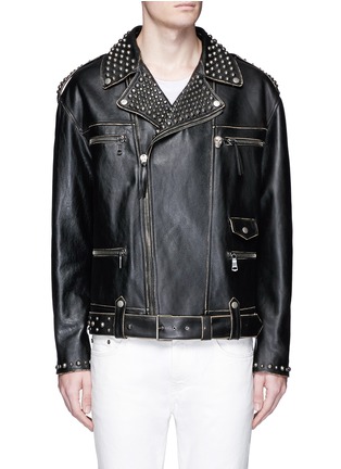 Main View - Click To Enlarge - GUCCI - Dog appliqué stud leather biker jacket