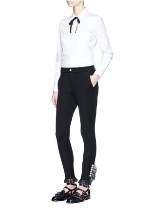 Figure View - Click To Enlarge - GUCCI - GG pearl ruffle lace zip cuff pants