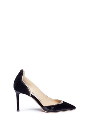 Main View - Click To Enlarge - JIMMY CHOO - 'Logan 85' mirror leather trim velvet d'Orsay pumps