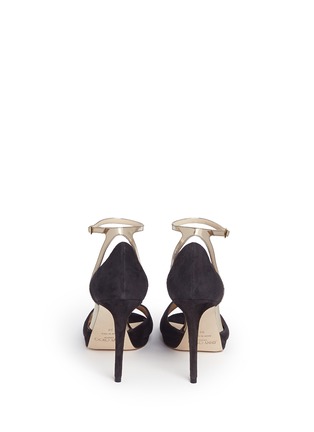 Back View - Click To Enlarge - JIMMY CHOO - 'Pearl 100' mirror leather trim suede sandals
