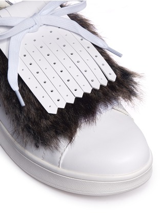 Detail View - Click To Enlarge - PEDDER RED - Detachable faux fur kiltie leather sneakers