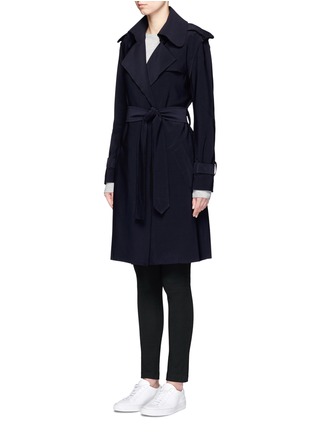 Front View - Click To Enlarge - NORMA KAMALI - Tie waist bonded jersey trench coat