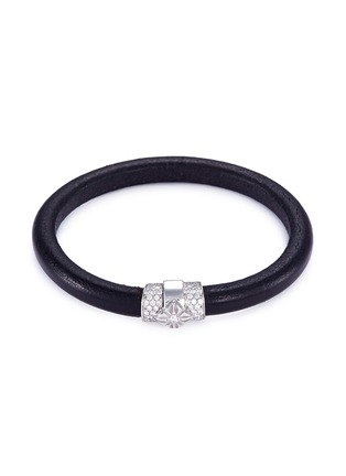 Main View - Click To Enlarge - SHAMBALLA JEWELS - 'Korne' diamond rhodium 18k gold leather bracelet